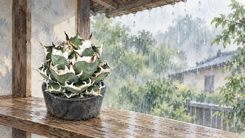 雨の日の軒下を表した水彩