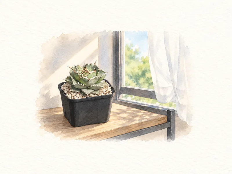風・換気の場面を描いたアガベの水彩イラスト