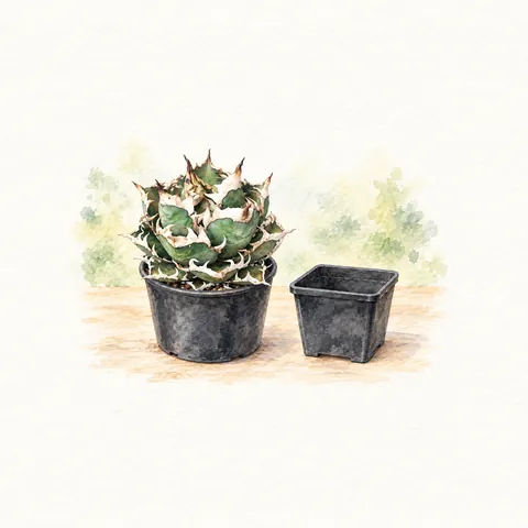 鉢の場面を描いたアガベの水彩イラスト